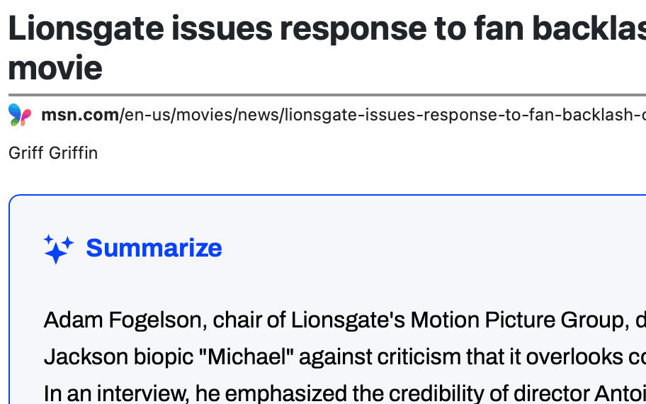 AI page summaries in Microsoft Edge