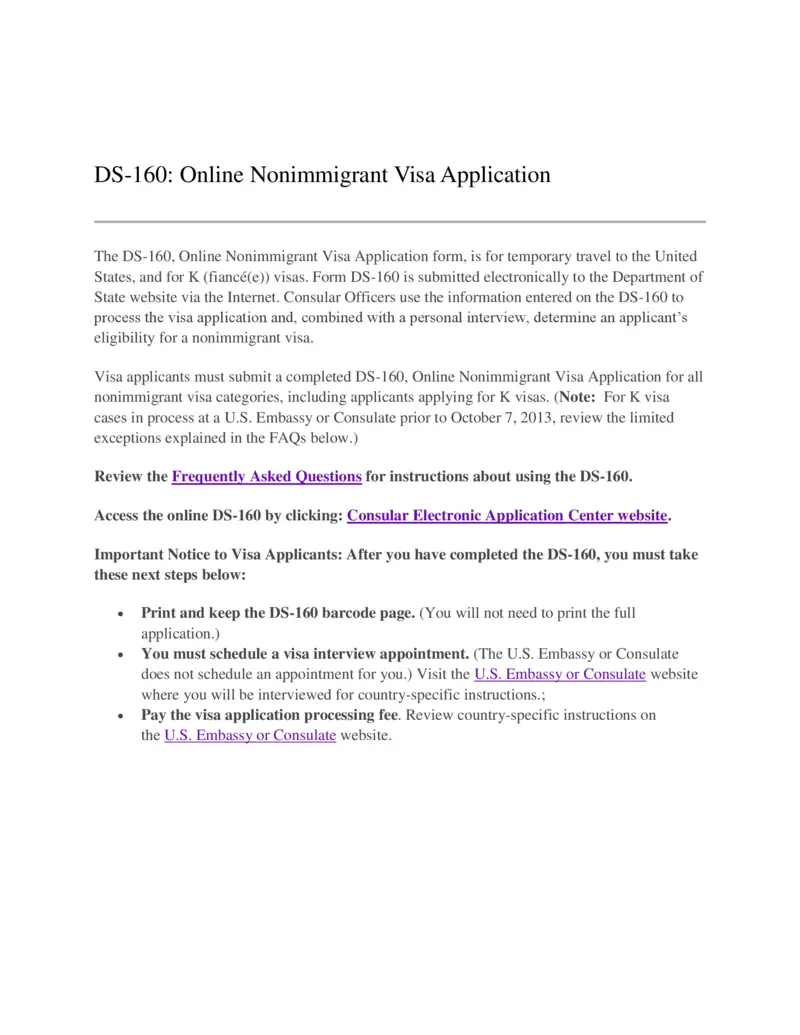 Free DS-160 Online Nonimmigrant Visa Application | PrintFriendly